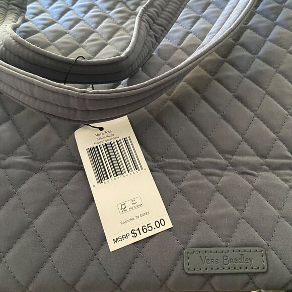 Vera Bradley Happy Hydrangeas Embroidered Hummingbird Large Tote Gray Microfiber - Picture 6 of 6